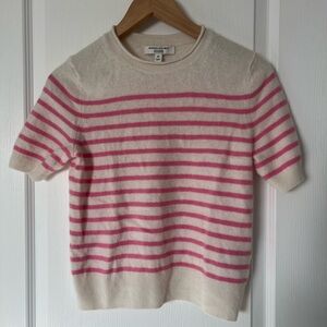 Banana republic 100% cashmere Pink Striped Short Sleeve Sweater